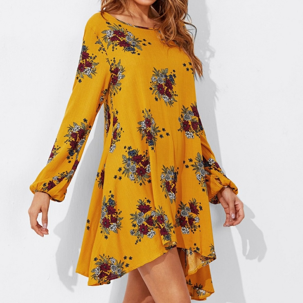 ❤️LAST ONE❤️ 🌿MUSTARD FLORAL DRESS🌿 - Picture 2 of 7